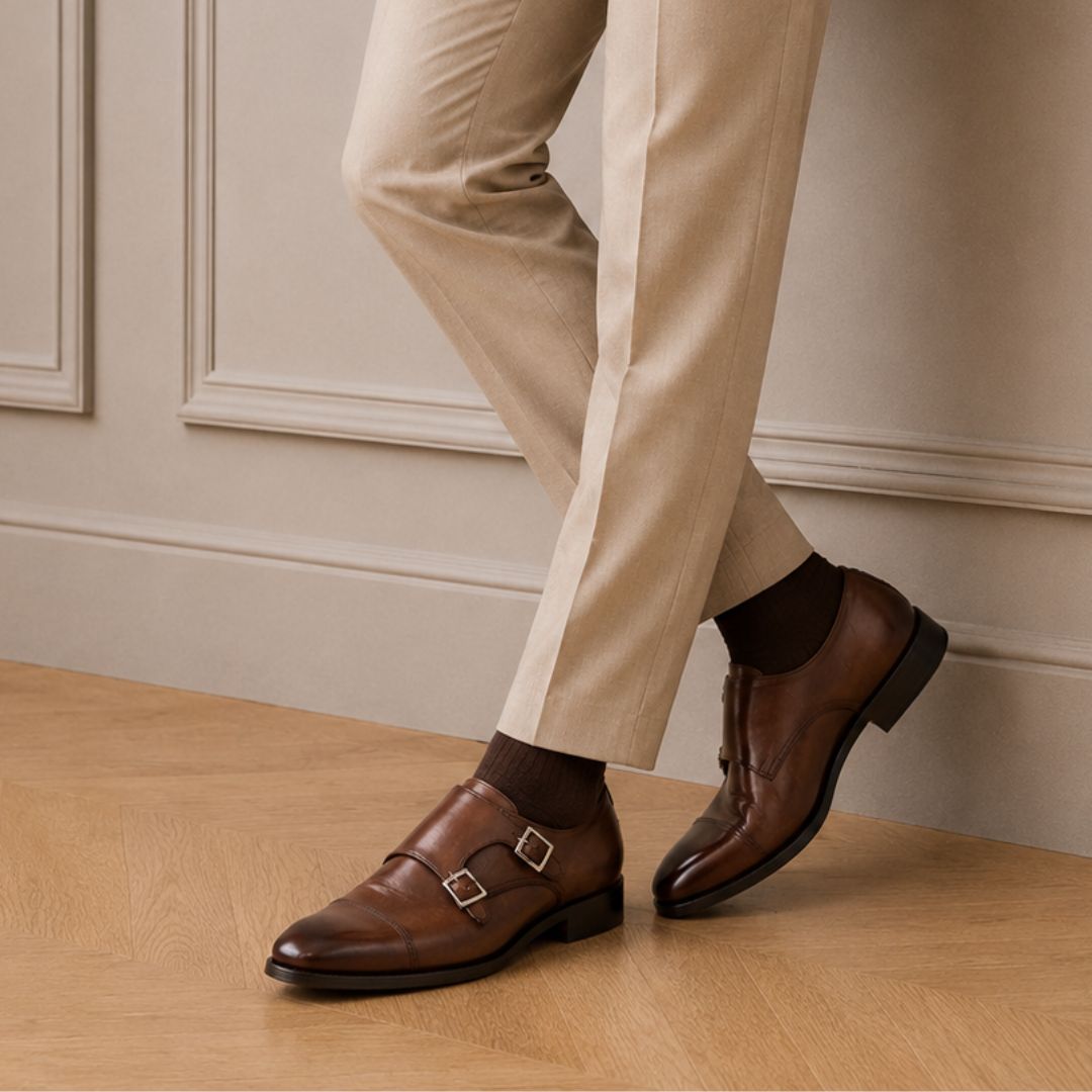 Doppia fibbia Achille da uomo in pelle marrone - LeonardoShoes