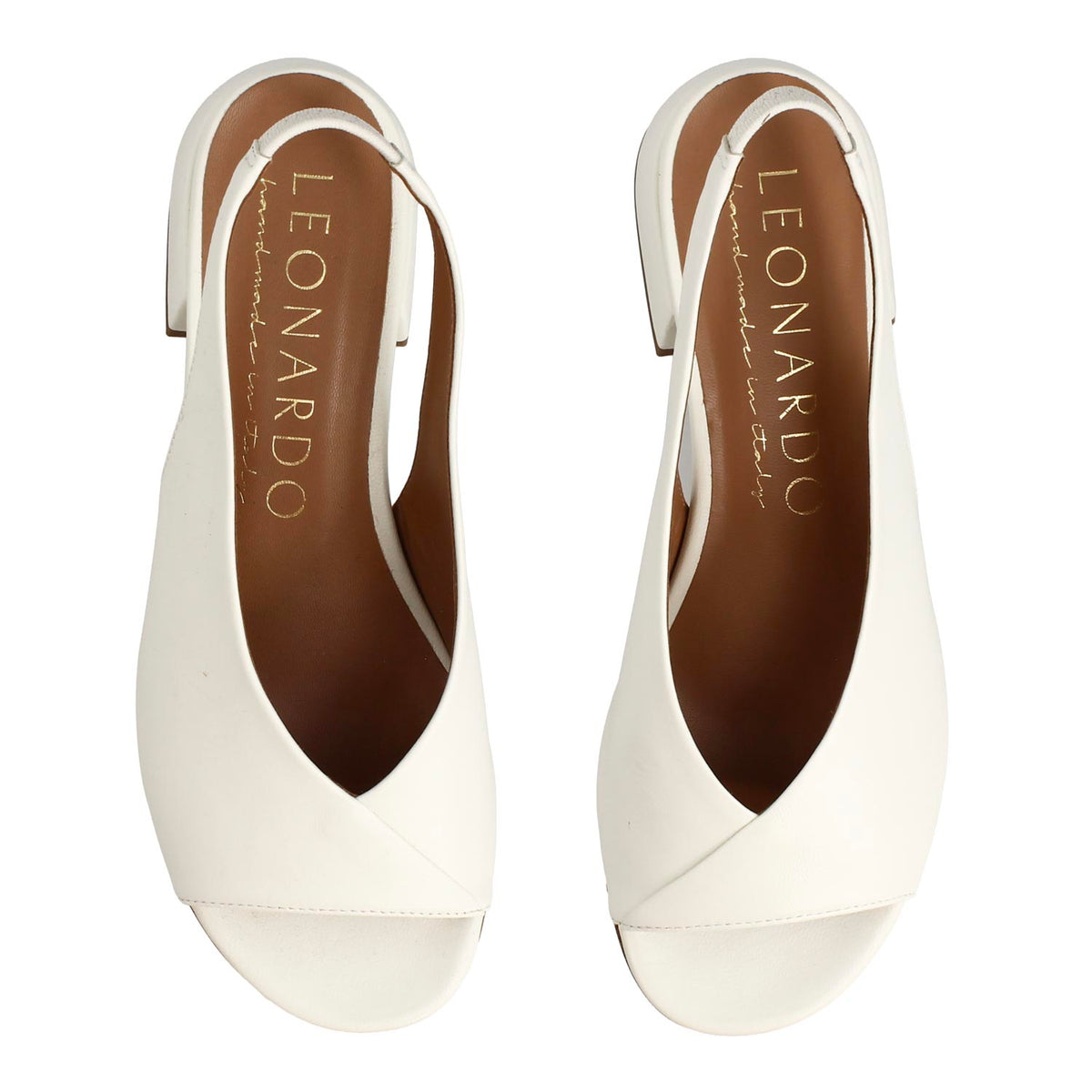 Sandalo con tacco medio Elettra da donna in pelle bianca - LeonardoShoes