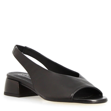 Sandalo da donna Elettra con tacco in pelle nera - LeonardoShoes