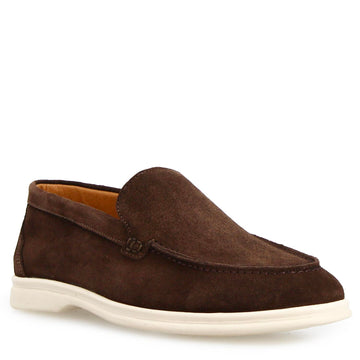 Mocassino Elite da uomo in pelle scamosciata marrone scuro - LeonardoShoes