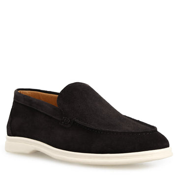 Mocassino Elite da uomo in pelle scamosciata nera - LeonardoShoes