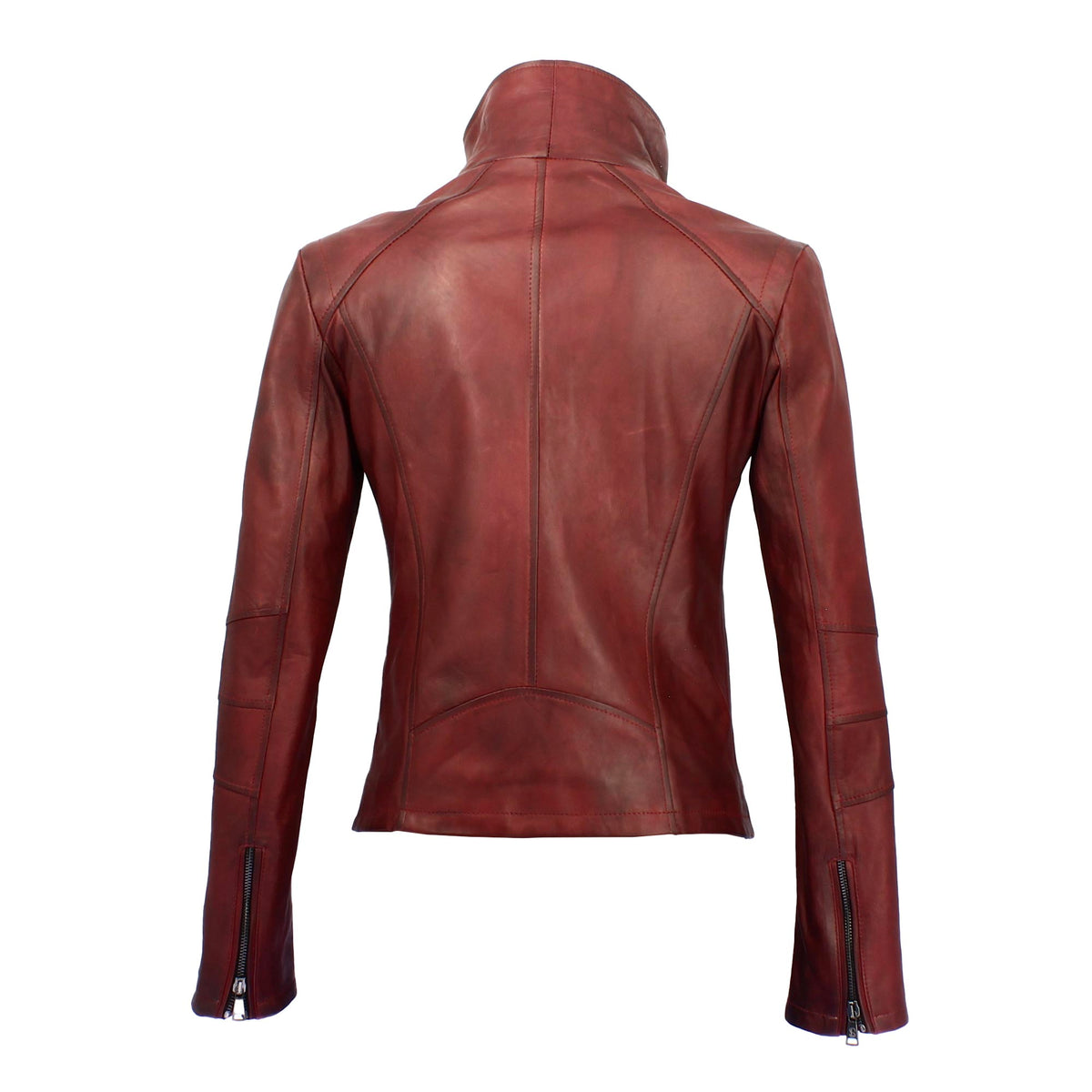 Giacca da donna in pelle bordeaux collo alto e doppio petto - LeonardoShoes