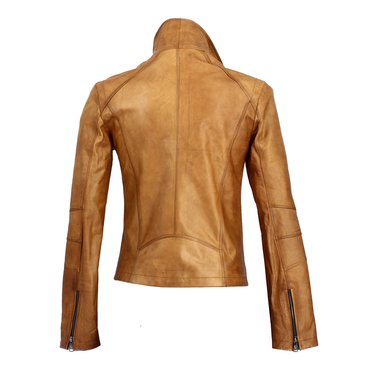 Giacca da donna in pelle marrone collo alto e doppio petto - LeonardoShoes