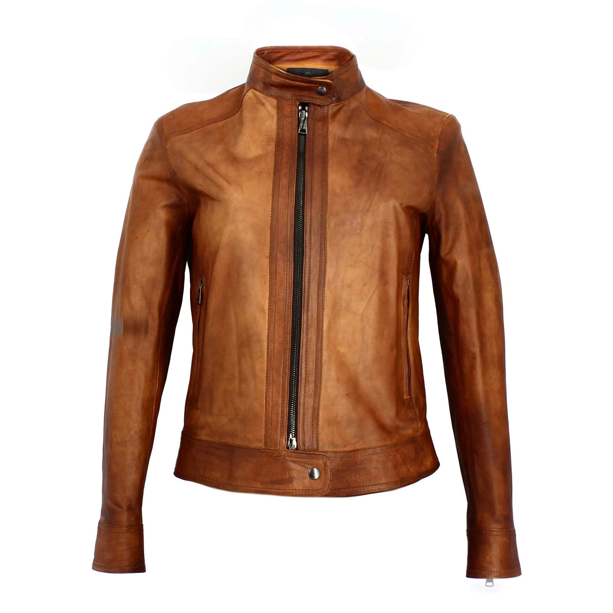 Giacca da donna in pelle marrone conciata al vegetale