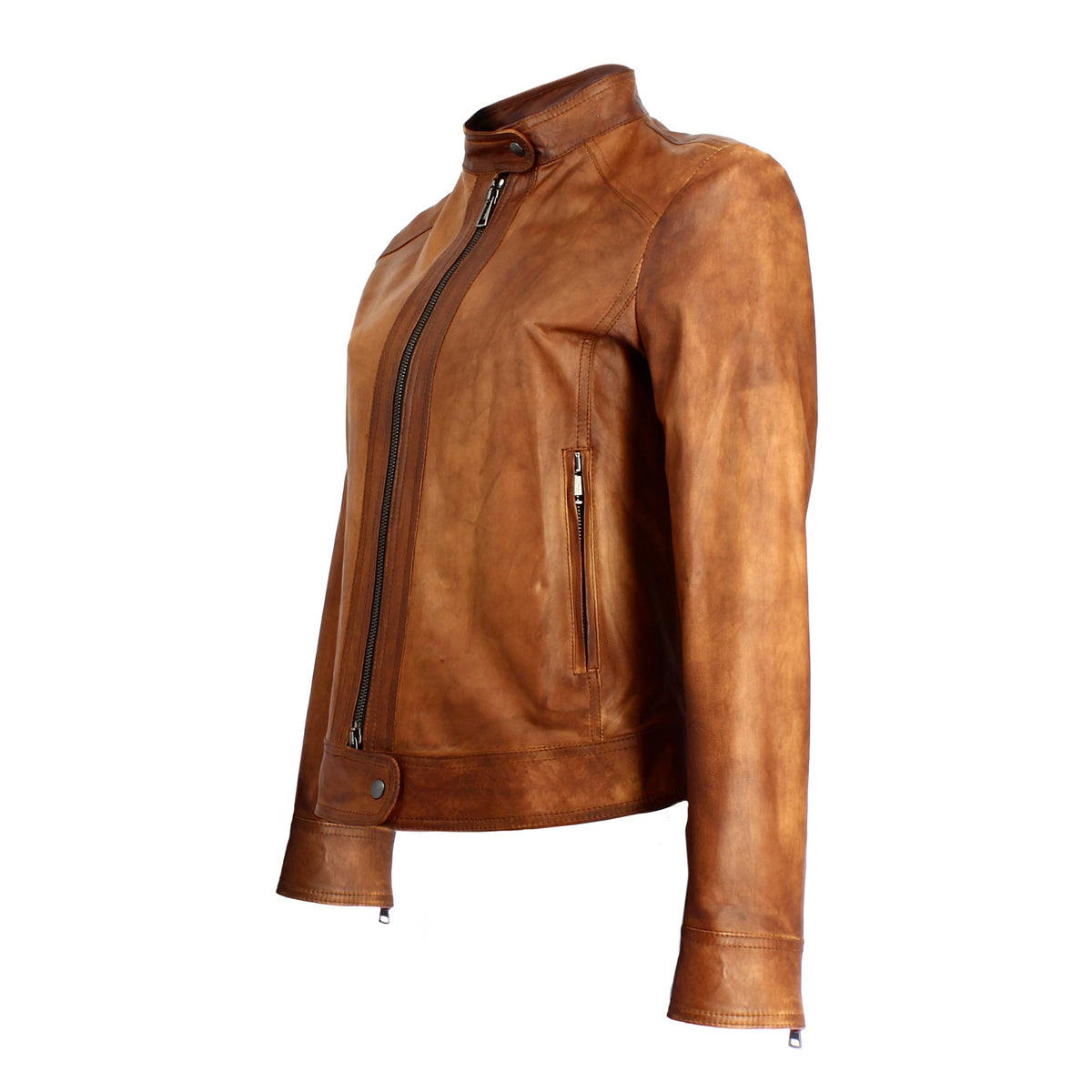 Giacca da donna in pelle marrone conciata al vegetale