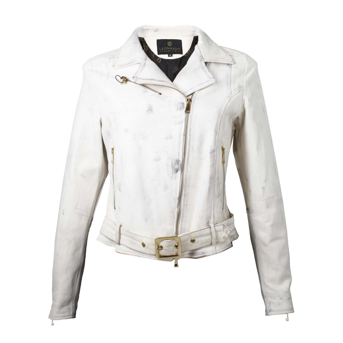 Giacca da donna in pelle bianco maculato con doppio petto - LeonardoShoes