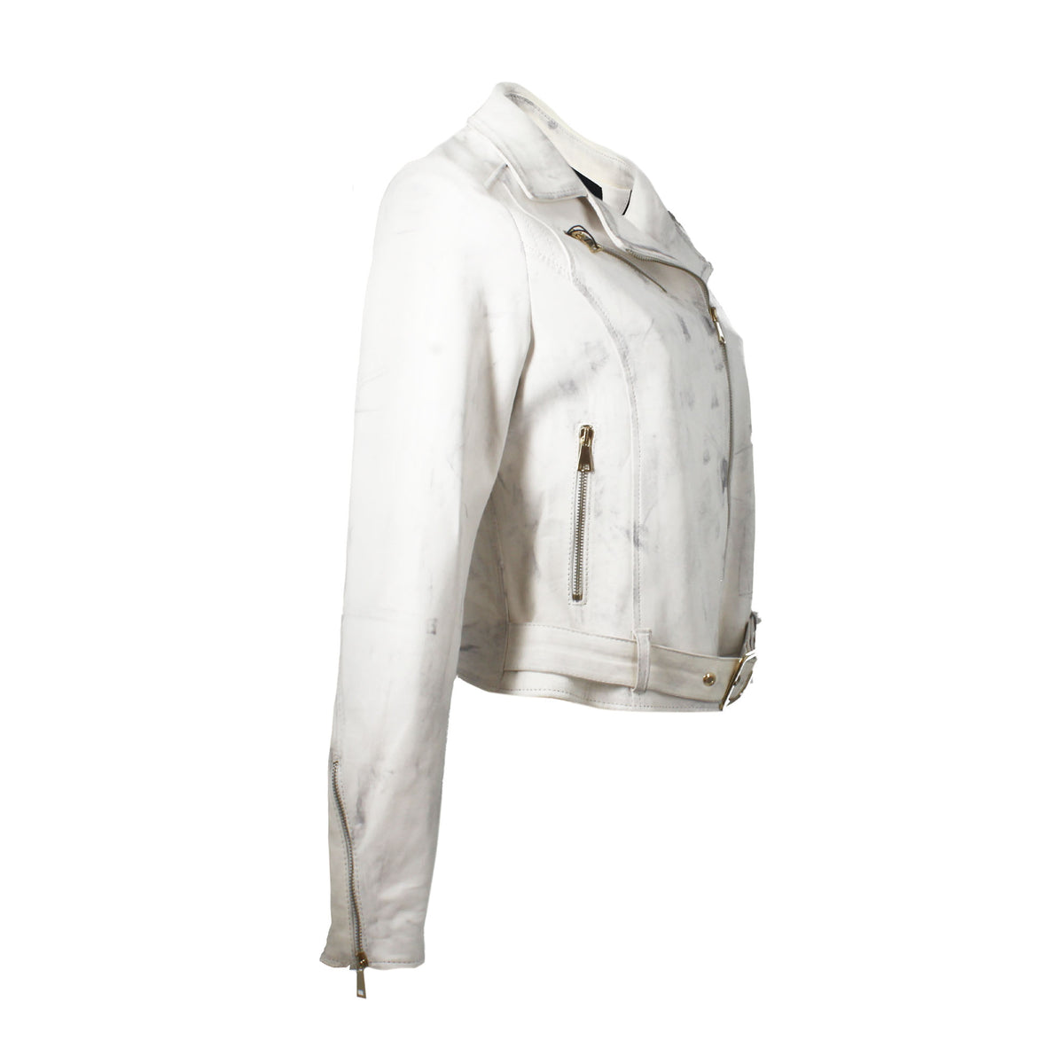 Giacca da donna in pelle bianco maculato con doppio petto - LeonardoShoes