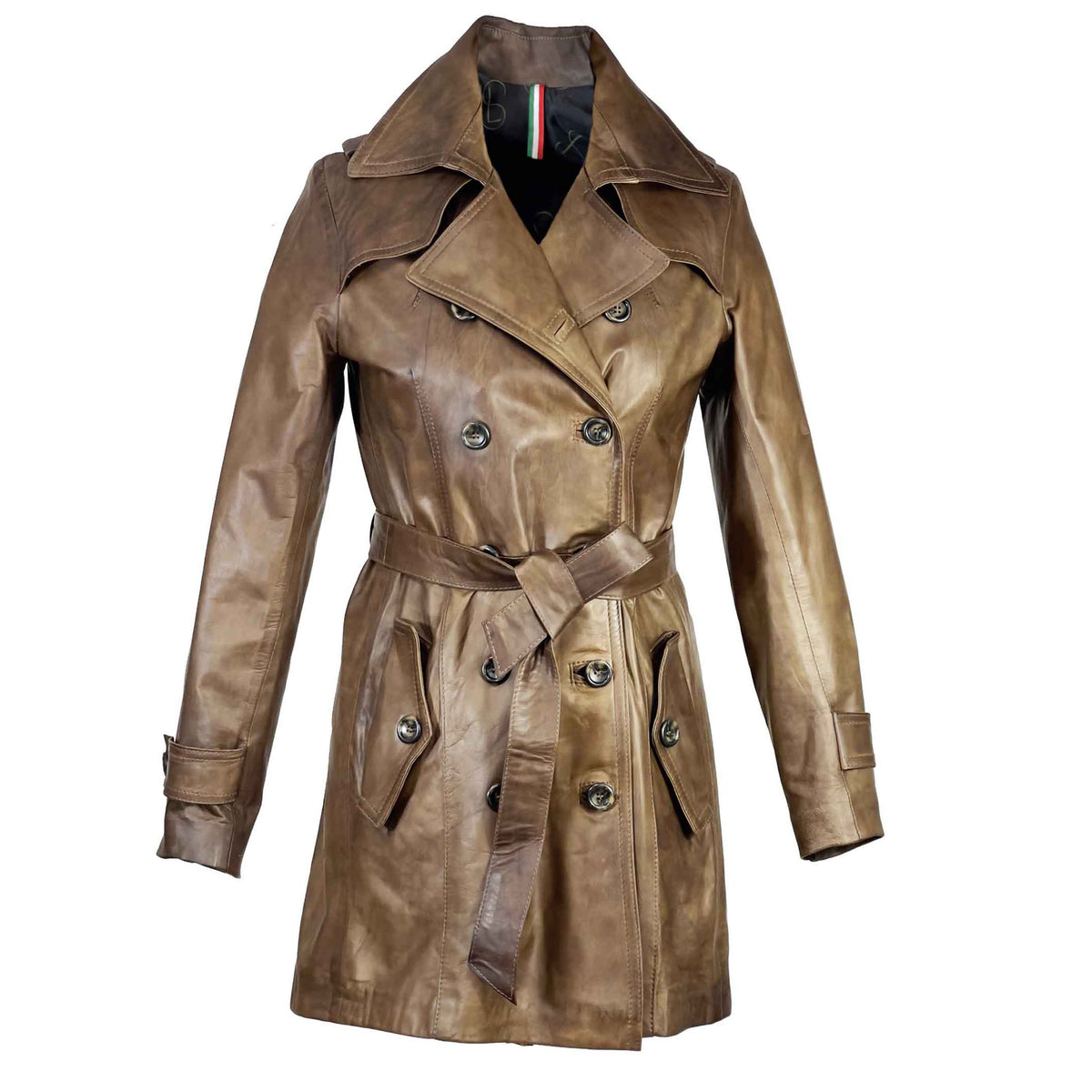 Giacca da donna stile trench in pelle alta qualità colore marrone - LeonardoShoes