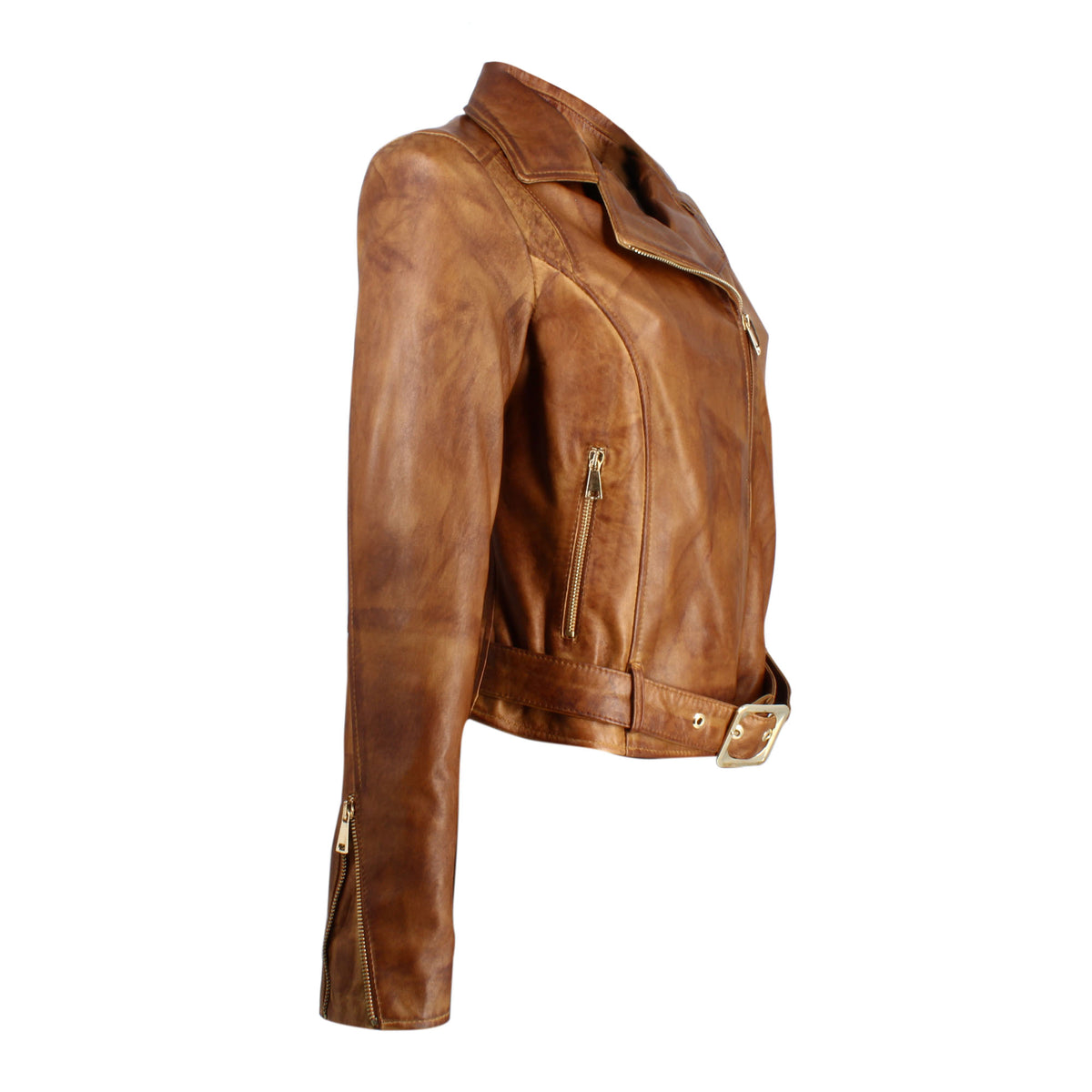 Giacca da donna in pelle marrone con doppio petto - LeonardoShoes