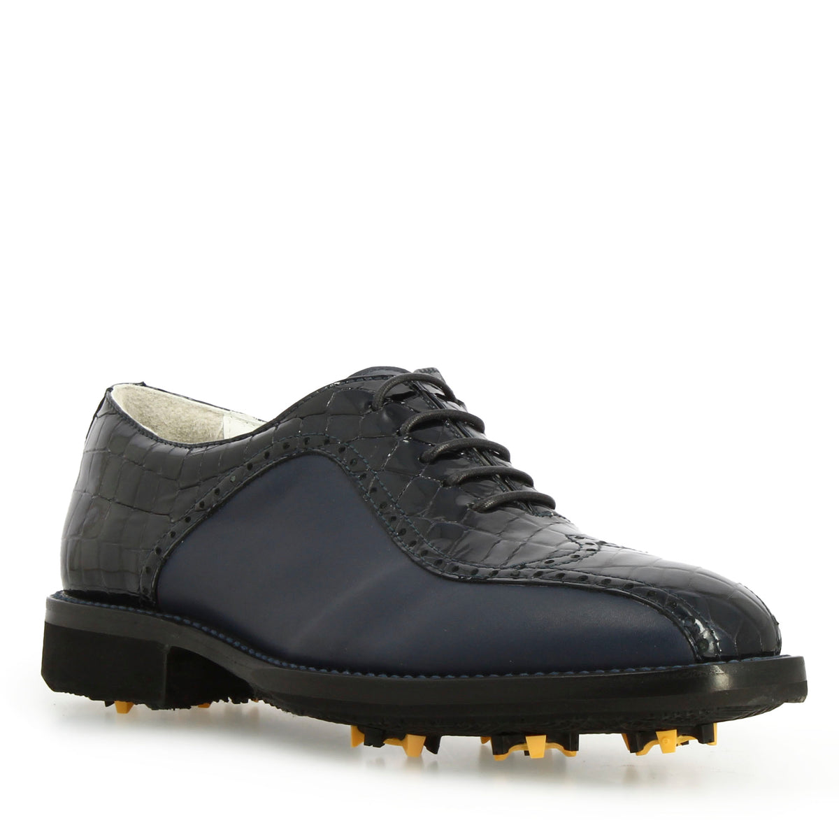 Scarpe da golf artigianali in pelle colore blu scuro - LeonardoShoes