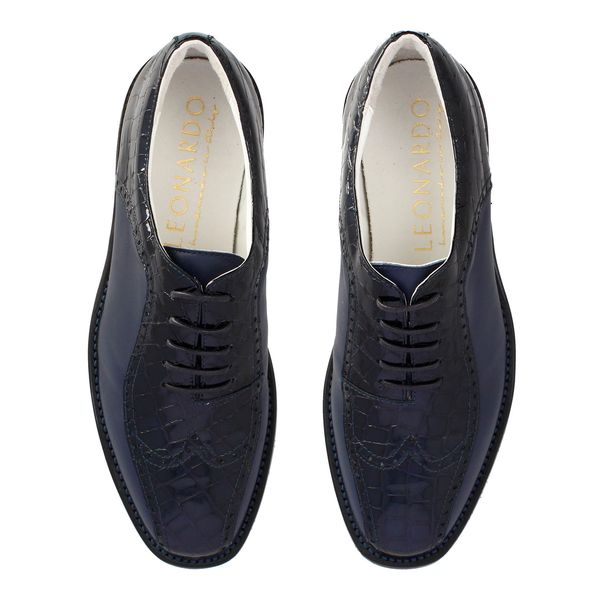Scarpe da golf artigianali in pelle colore blu scuro - LeonardoShoes