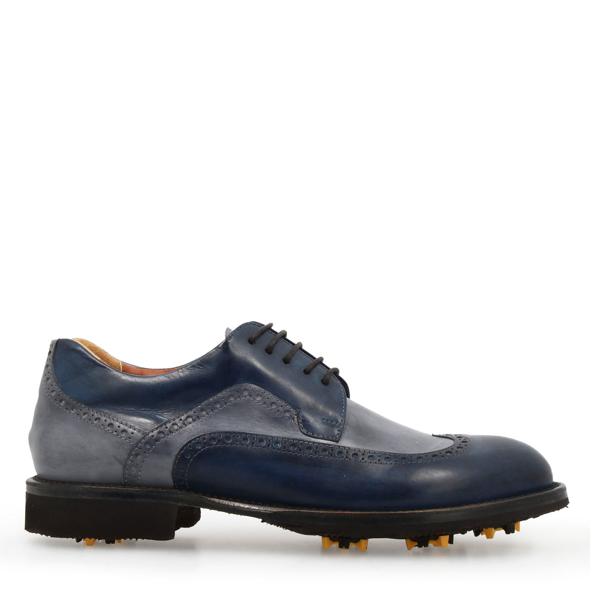 Scarpe da golf artigianali in pelle colore blu jeans - LeonardoShoes