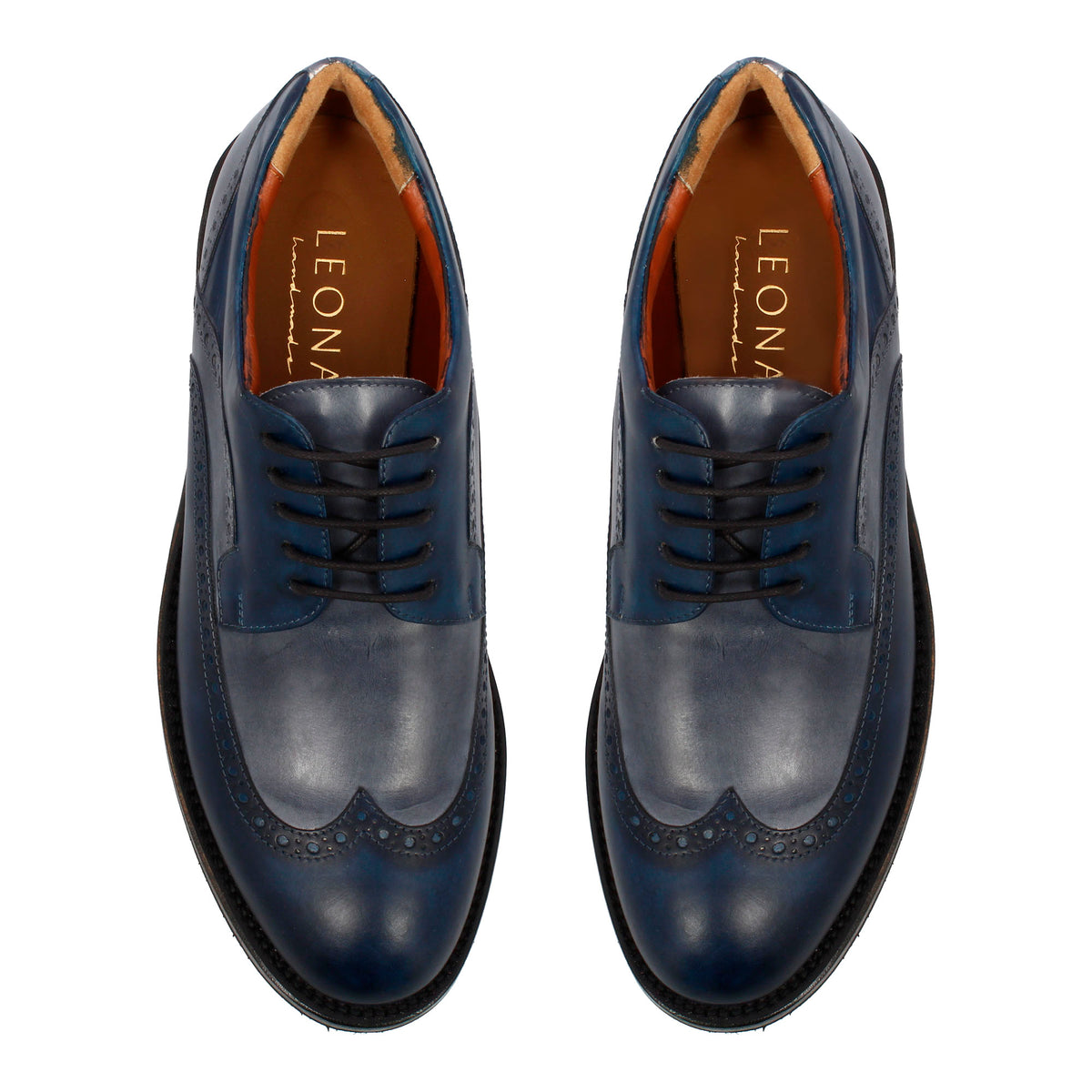 Scarpe da golf artigianali in pelle colore blu jeans - LeonardoShoes