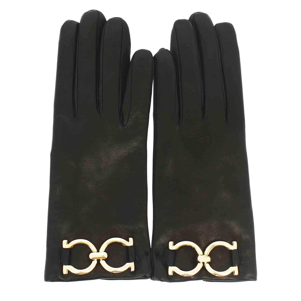 Guanto da donna in pelle colore nero con morsetto colore oro e fodere in cashmere - LeonardoShoes