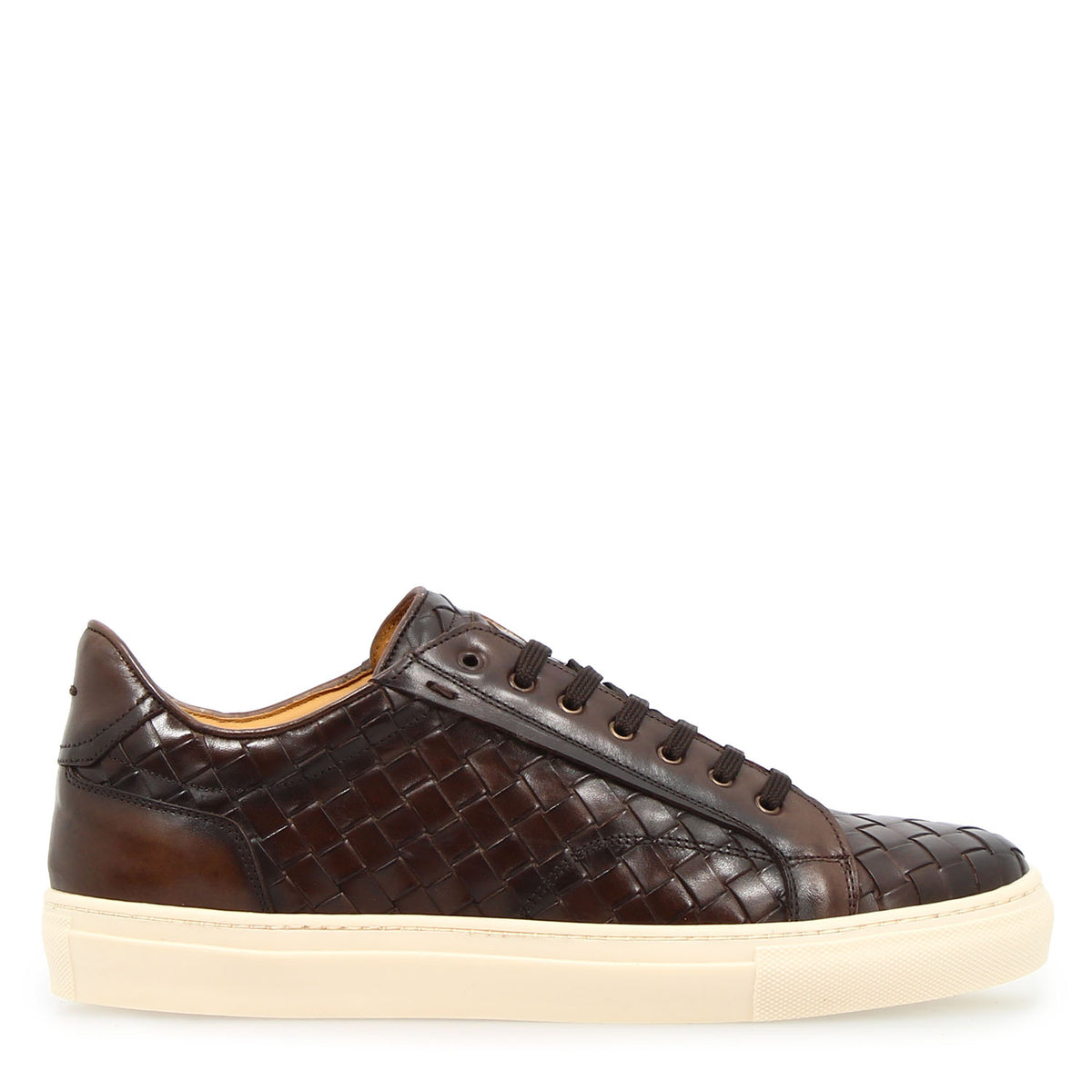 Icaro sneaker da uomo in pelle intrecciata marrone scuro - LeonardoShoes
