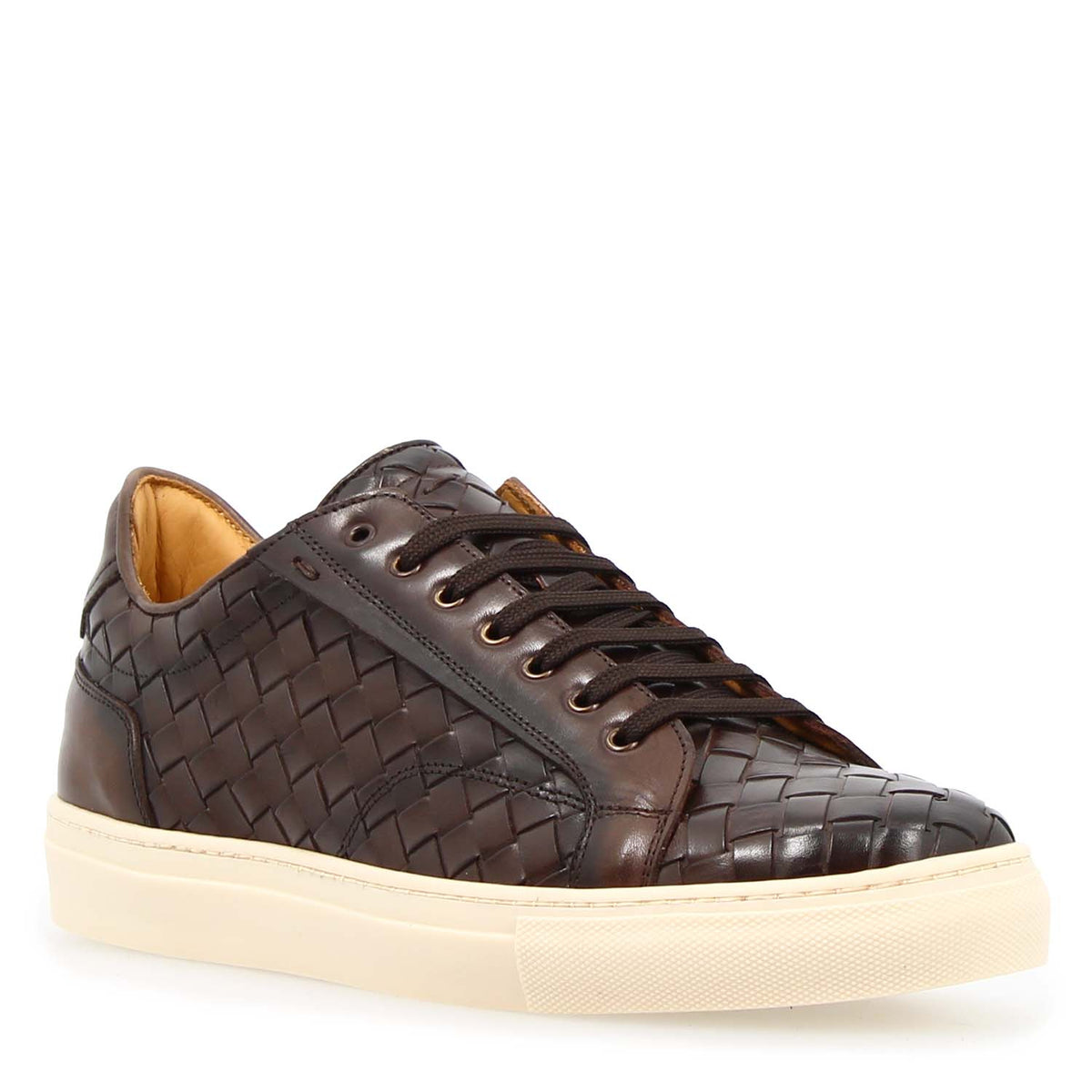 Icaro sneaker da uomo in pelle intrecciata marrone scuro - LeonardoShoes
