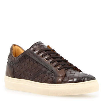 Icaro sneaker da uomo in pelle intrecciata marrone scuro - LeonardoShoes