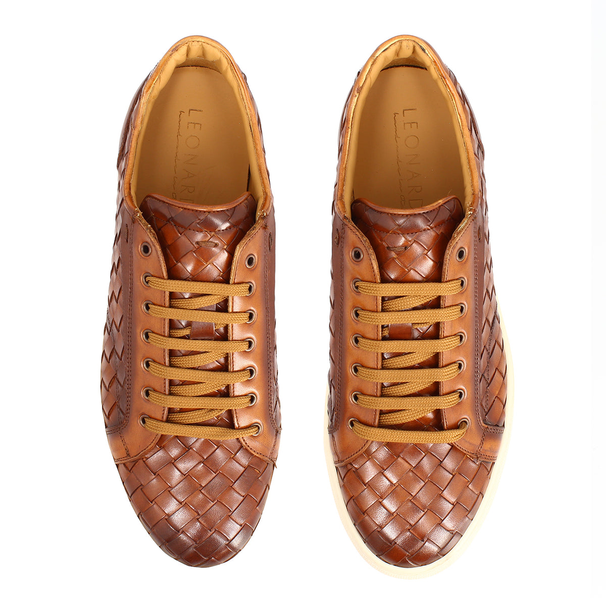 Icaro sneaker da uomo in pelle intrecciata marrone - LeonardoShoes