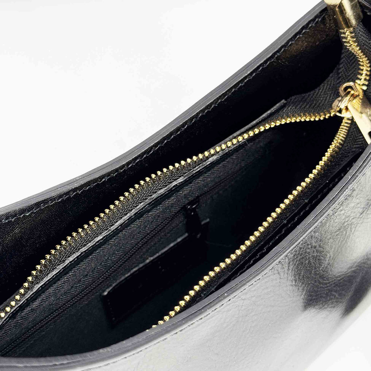 Isotta M - Borsa a mano da donna mezzaluna in pelle nera