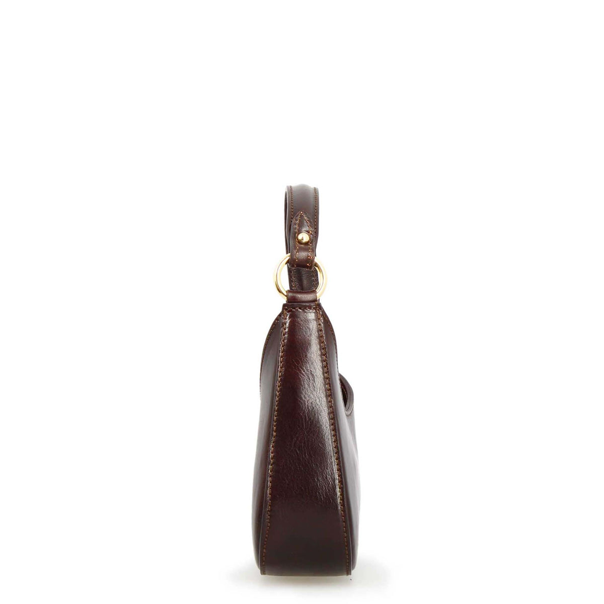 Isotta S - Mini borsa mezzaluna in pelle marrone scuro