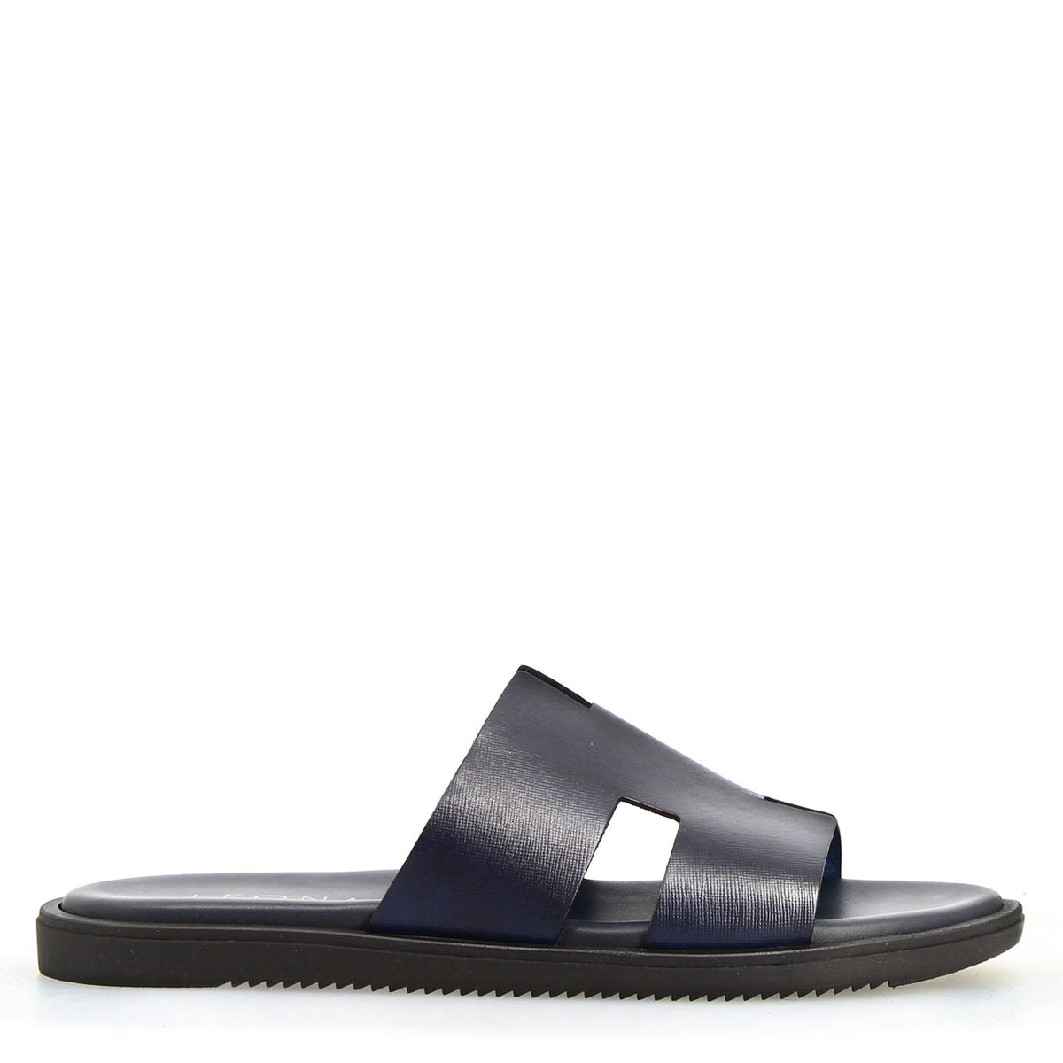 Sandali uomo forma H in pelle stampata blu