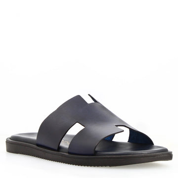 Sandali uomo forma H in pelle stampata blu