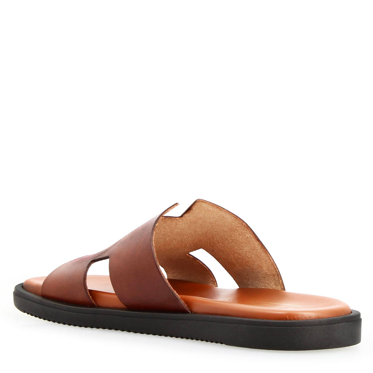 Sandali uomo a H in pelle stampata colore marrone fatti a mano - LeonardoShoes