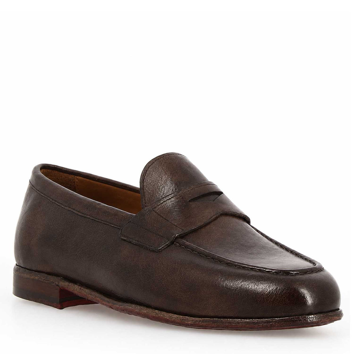 Mocassino Navona da uomo in pelle pregiata marrone scuro - LeonardoShoes