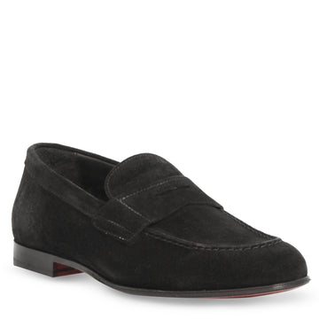 Mocassino nero artigianale da uomo in pelle scamosciata - LeonardoShoes