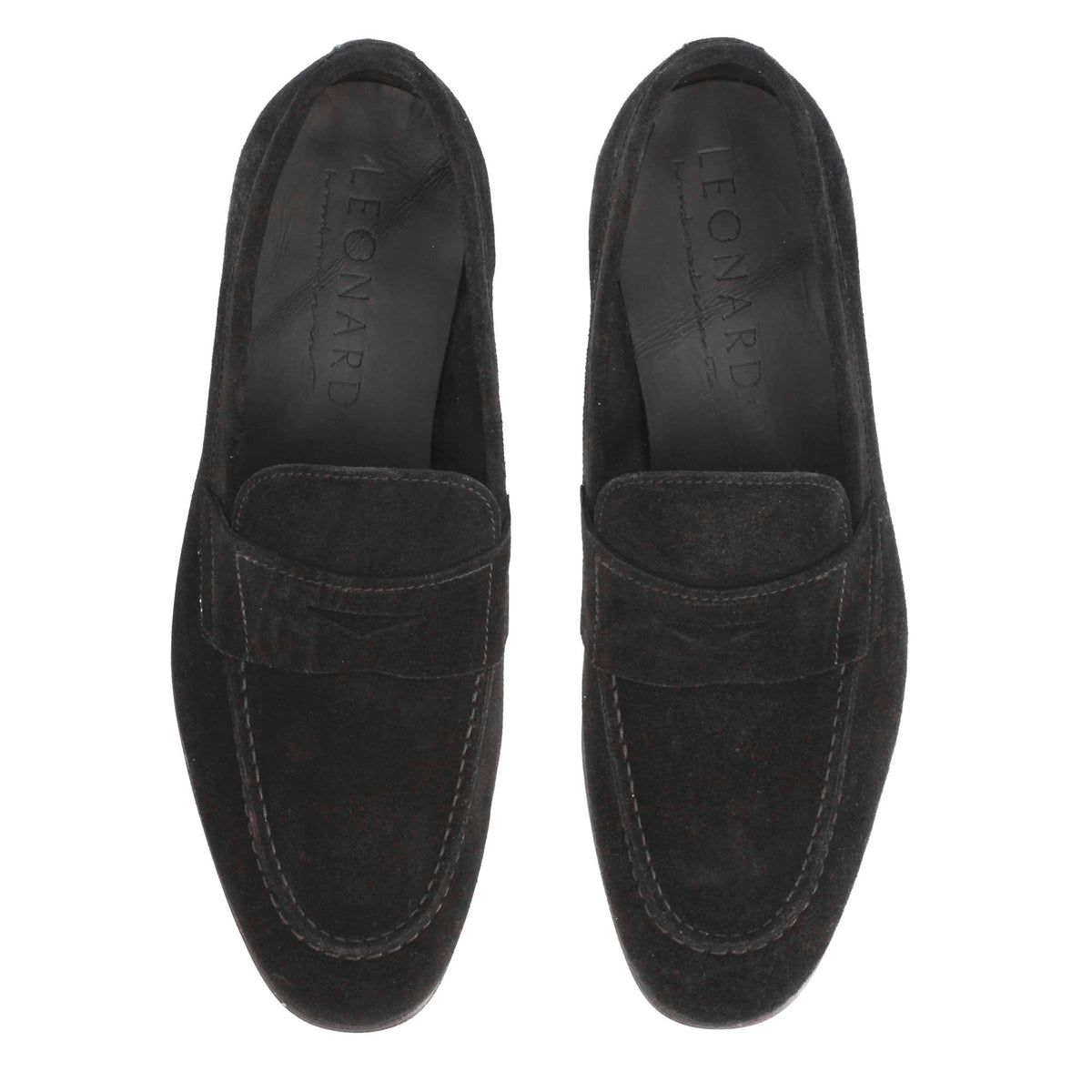 Mocassino nero artigianale da uomo in pelle scamosciata - LeonardoShoes
