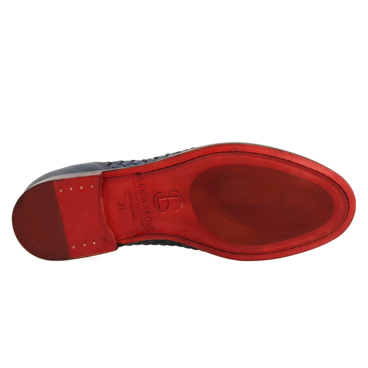 Mocassini da donna artigianali in pelle intrecciata blu con nappine - LeonardoShoes