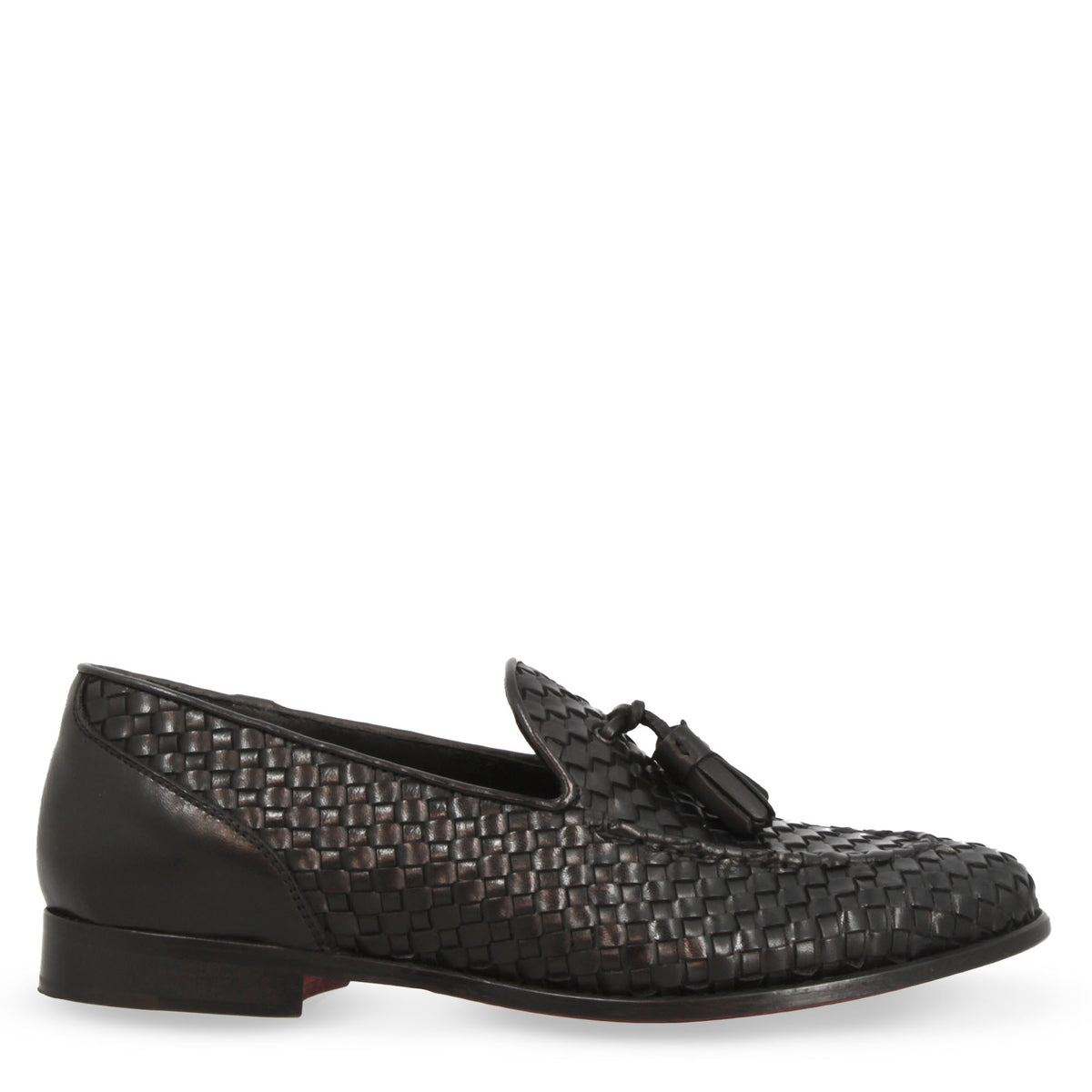 Mocassini da donna artigianali in pelle intrecciata nero con nappine - LeonardoShoes