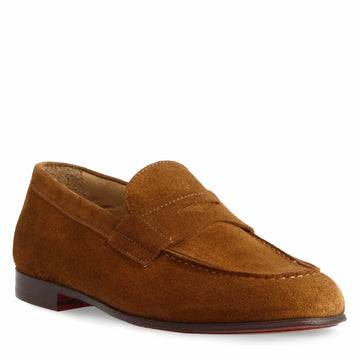 Mocassino marrone artigianale da uomo in pelle scamosciata - LeonardoShoes