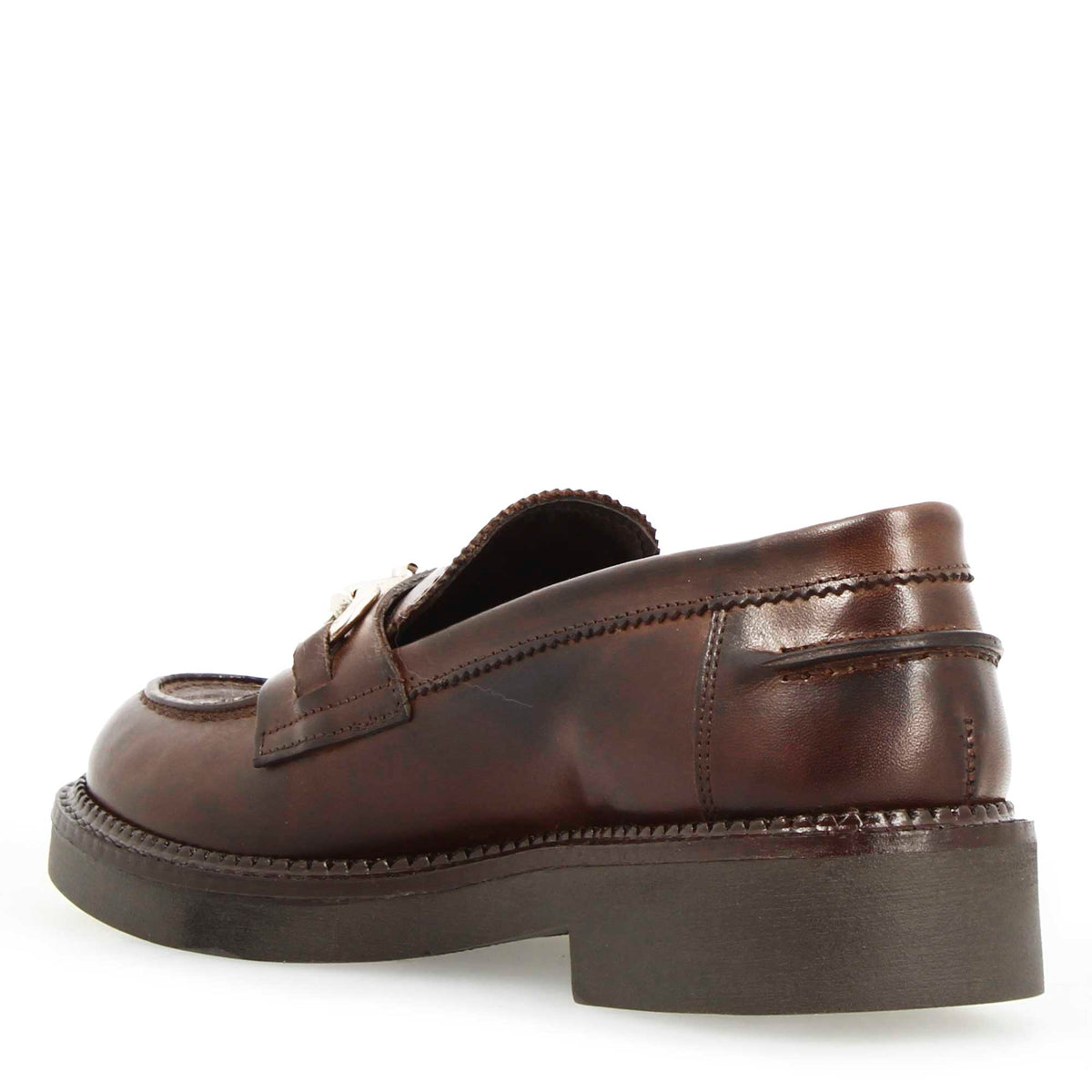 Mocassino da donna fondo robusto in pelle marrone scuro con fibbia - LeonardoShoes