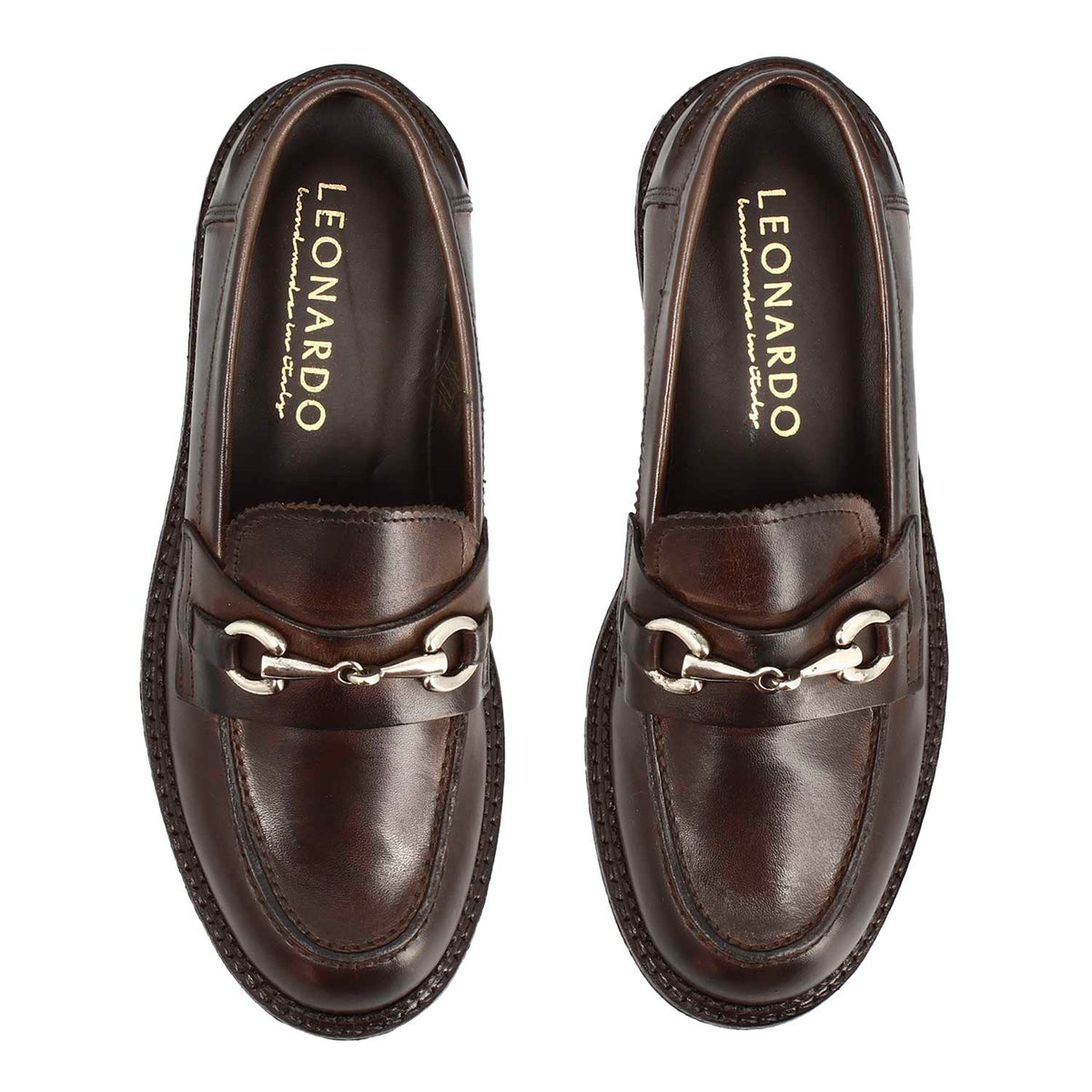Mocassino da donna fondo robusto in pelle marrone scuro con fibbia - LeonardoShoes