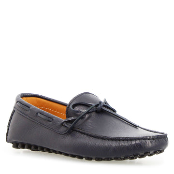 Mocassino Dario artigianale carshoe da uomo in pelle blu - LeonardoShoes