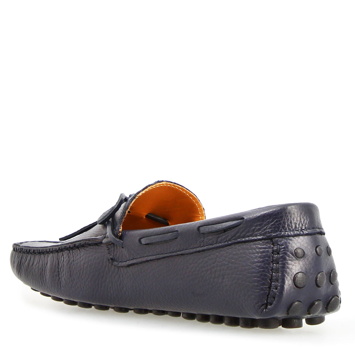 Mocassino Dario artigianale carshoe da uomo in pelle blu - LeonardoShoes