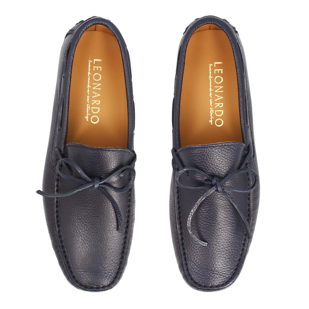 Mocassino Dario artigianale carshoe da uomo in pelle blu - LeonardoShoes