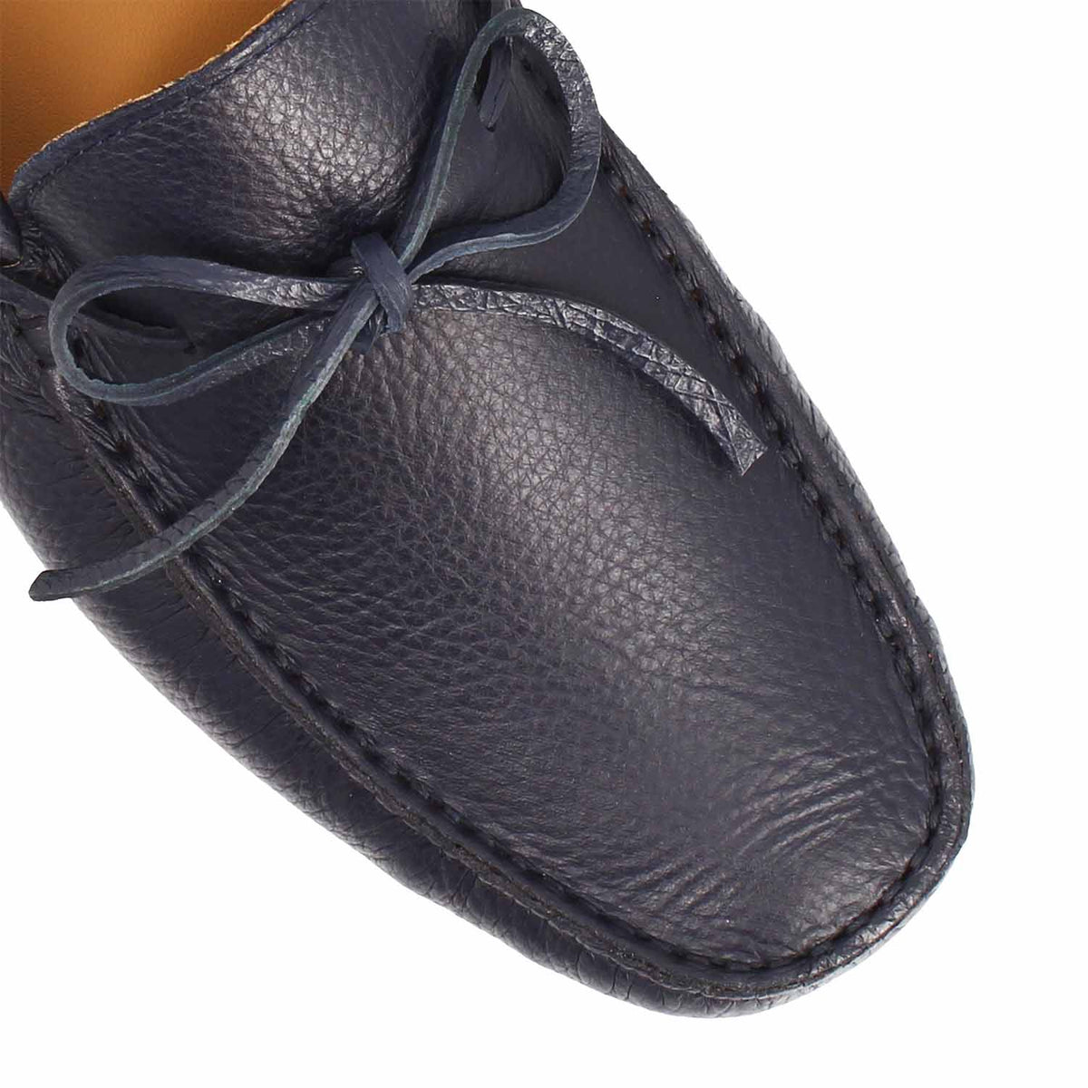 Mocassino Dario artigianale carshoe da uomo in pelle blu - LeonardoShoes