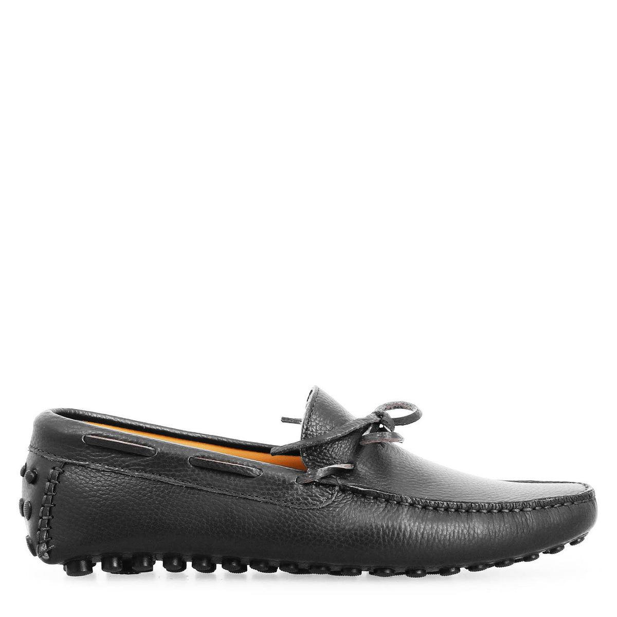 Mocassino Dario artigianale carshoe da uomo in pelle nera - LeonardoShoes
