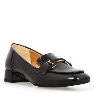 Mocassino artigianale da donna in pelle lucida colore nero - LeonardoShoes