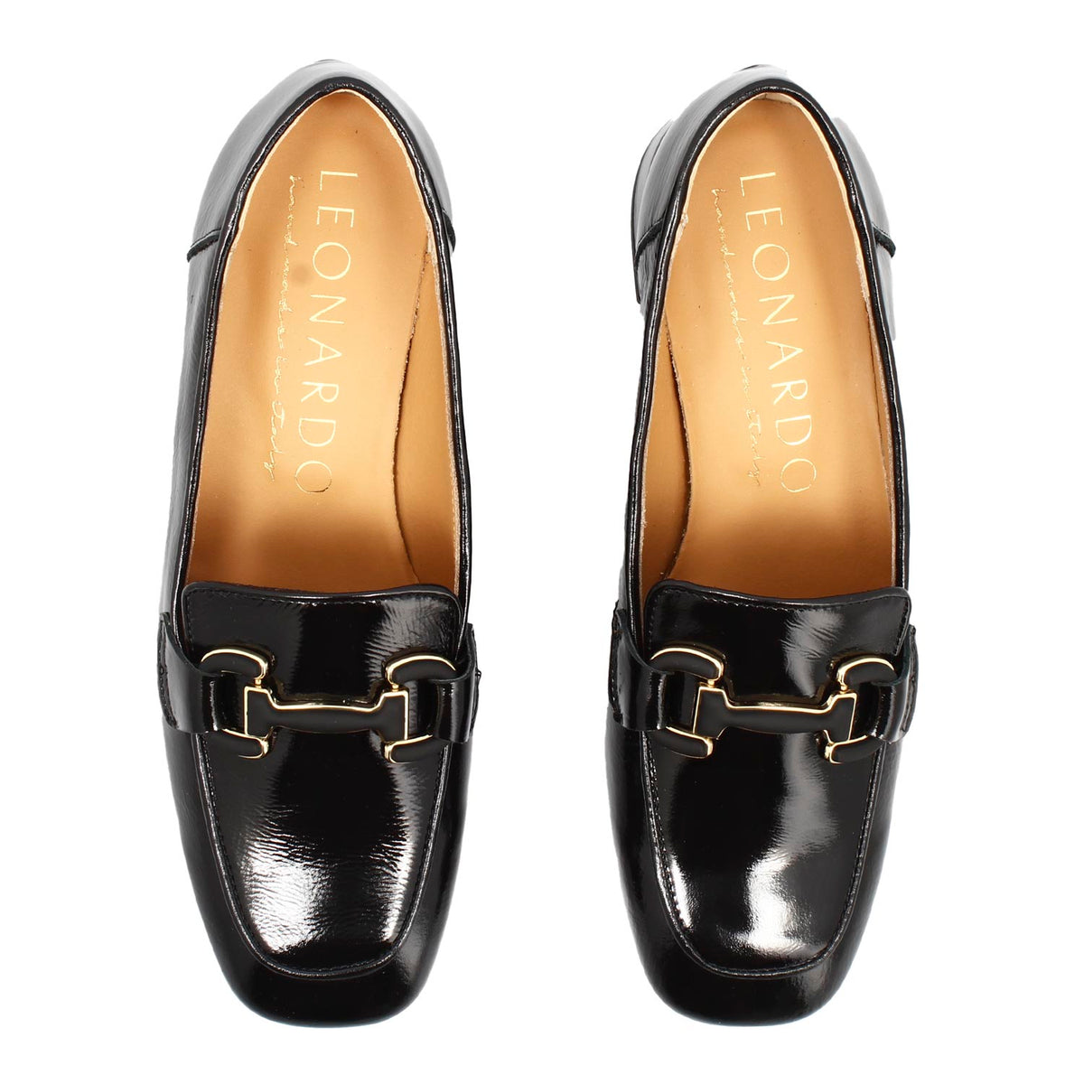 Mocassino artigianale da donna in pelle lucida colore nero - LeonardoShoes
