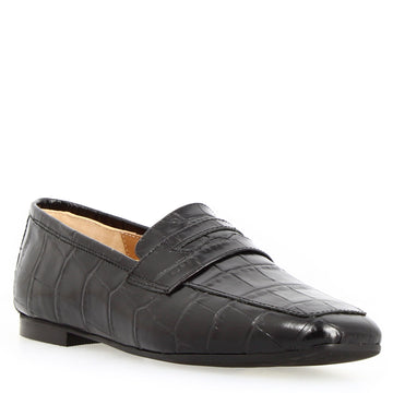 Mocassino artigianale da donna in pelle stampa cocco nero - LeonardoShoes