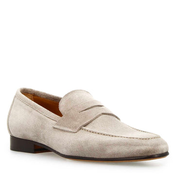 Mocassino artigianale uomo in camoscio grigio Manfredo - LeonardoShoes