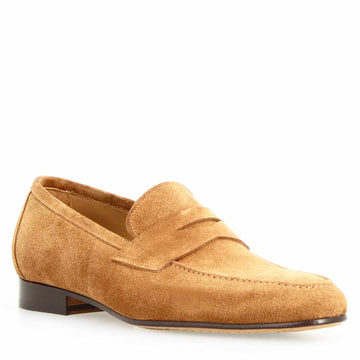 Mocassino artigianale uomo in camoscio marrone Manfredo - LeonardoShoes