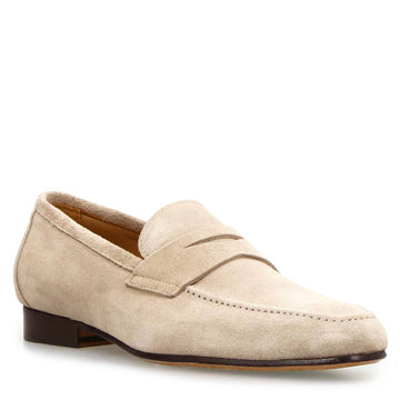 Mocassino artigianale uomo in pelle scamosciata beige Manfredo - LeonardoShoes