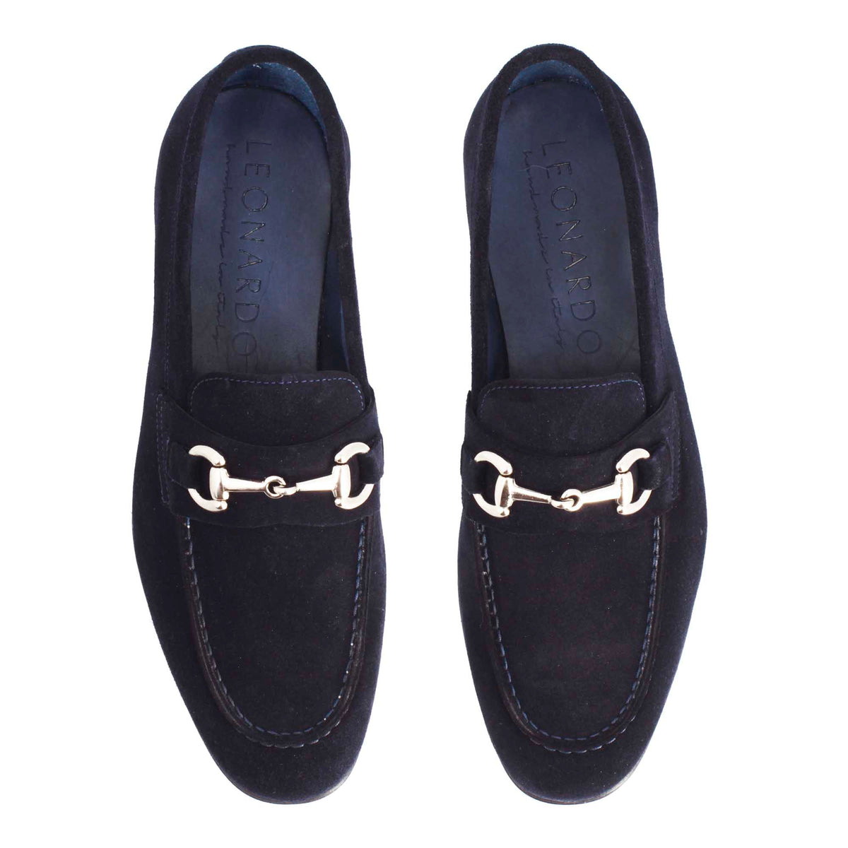 Mocassino blu artigianale da uomo in camoscio con fibbia - LeonardoShoes