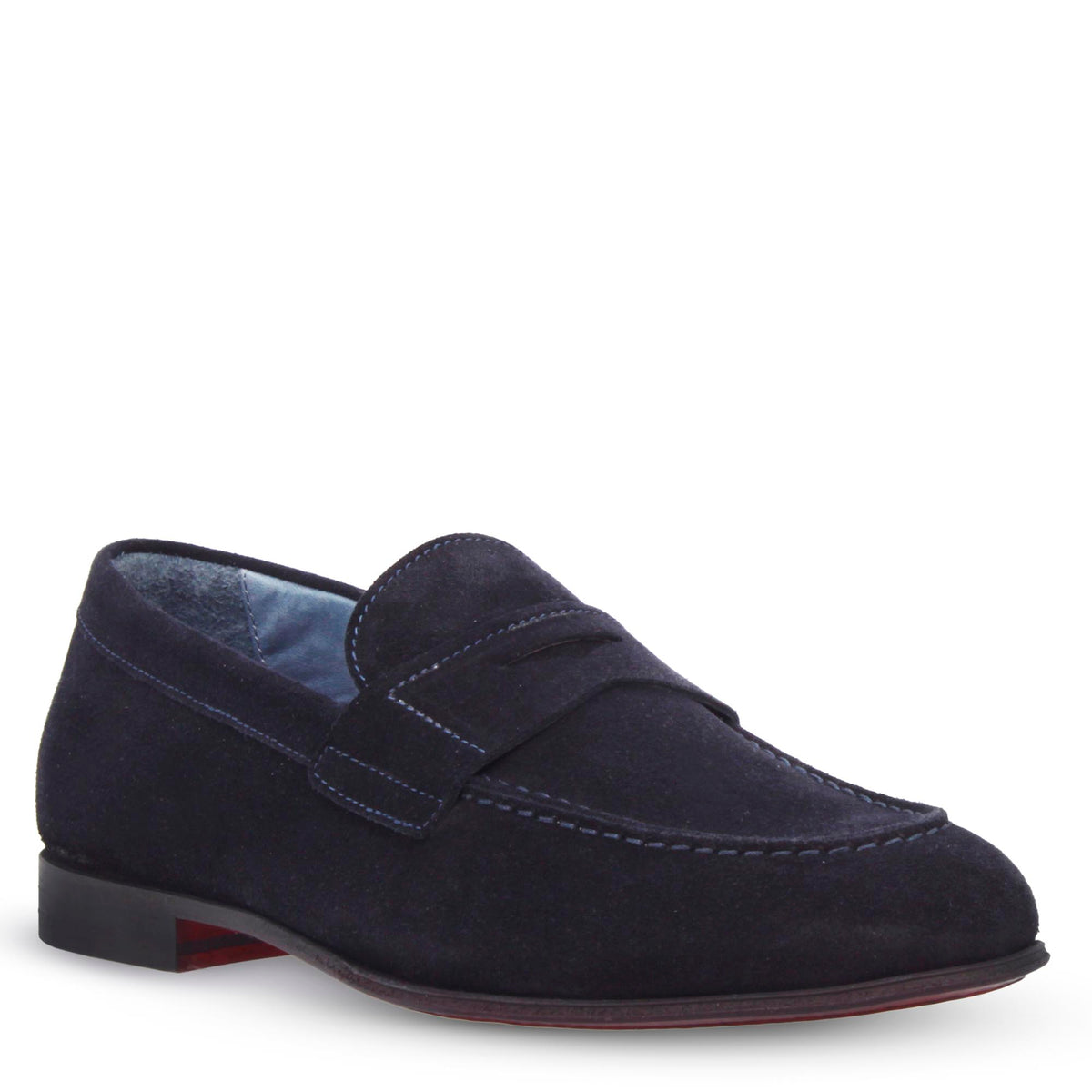 Mocassino blu artigianale da uomo in pelle scamosciata - LeonardoShoes