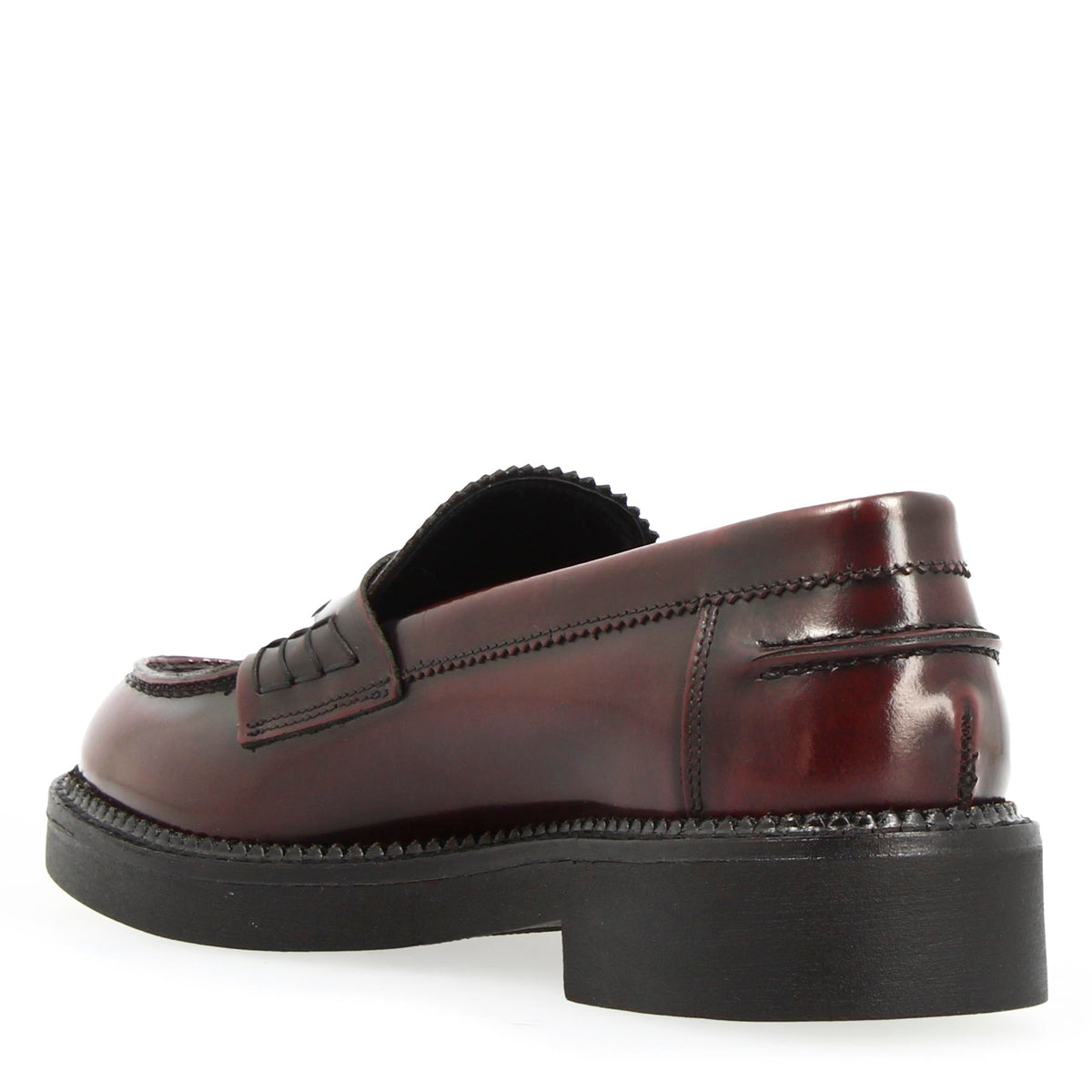Mocassino da donna fondo robusto in pelle spazzolata bordeaux - LeonardoShoes
