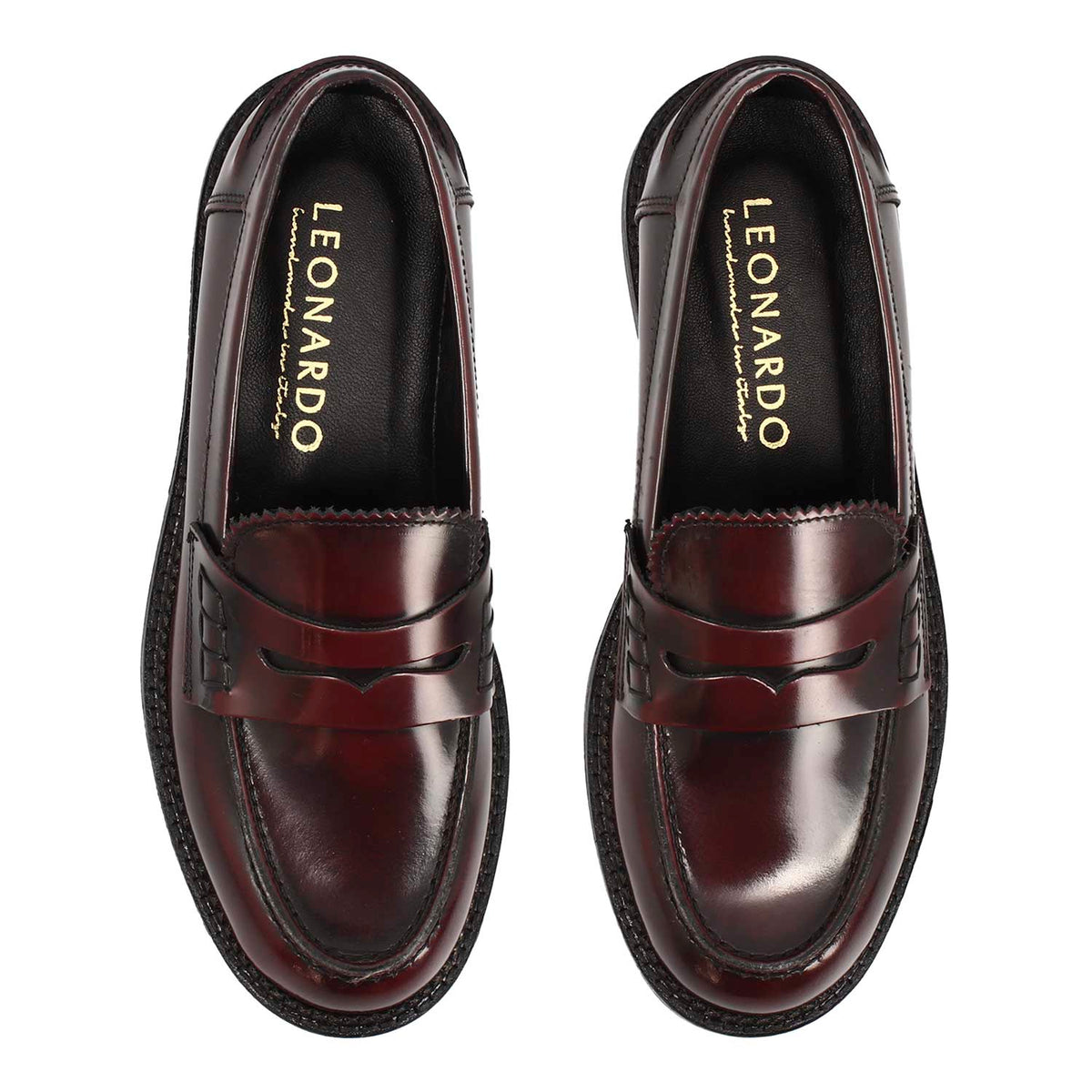 Mocassino da donna fondo robusto in pelle spazzolata bordeaux - LeonardoShoes